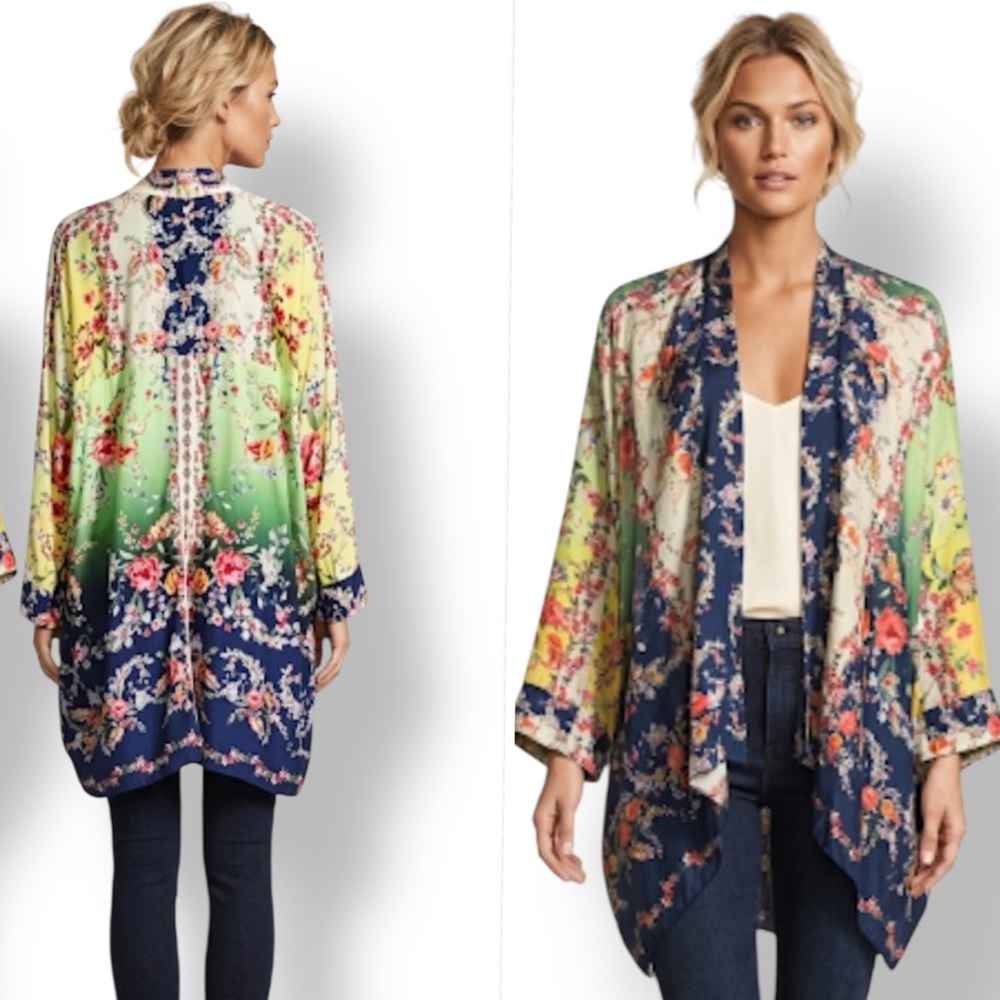 Johnny Was Maypo Kimono XL NWT - Vibrant Floral Ombre Bohemian Wrap Jacket